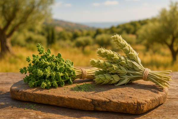 griechische Kräuter wie Oregano, griechischer Bergtee